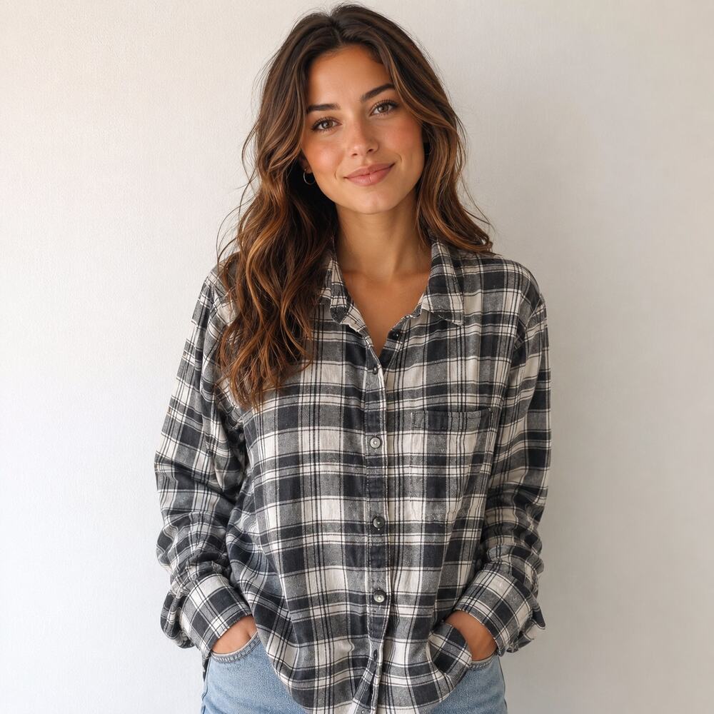 SO brand black & white plaid shirt Medium country outdoor western rodeo